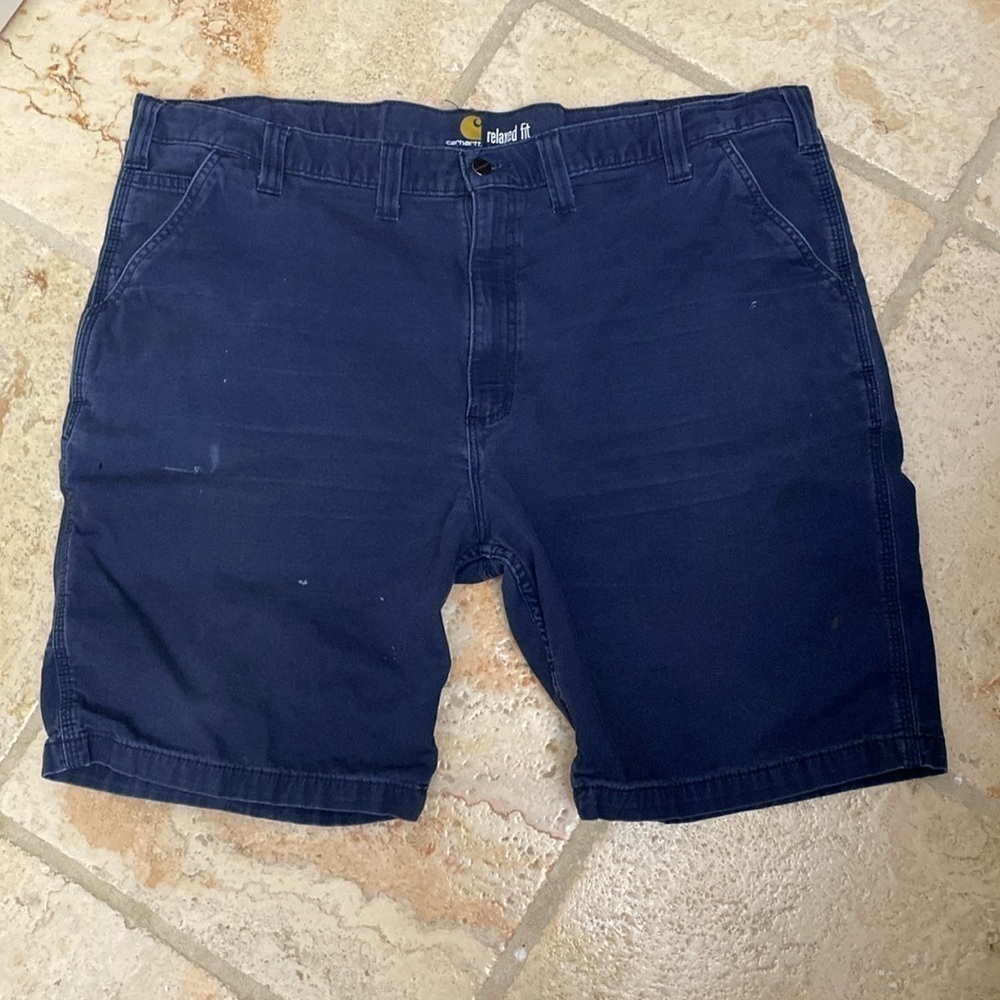 Carhartt men’s relax fit canvas shorts. Distressed Navy blue work shorts size 38